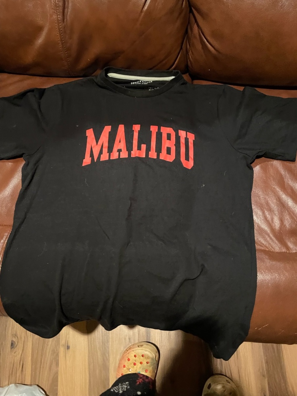 Denim & Flower Black Short Sleeve Tee with Red 'MALIBU' Graphic